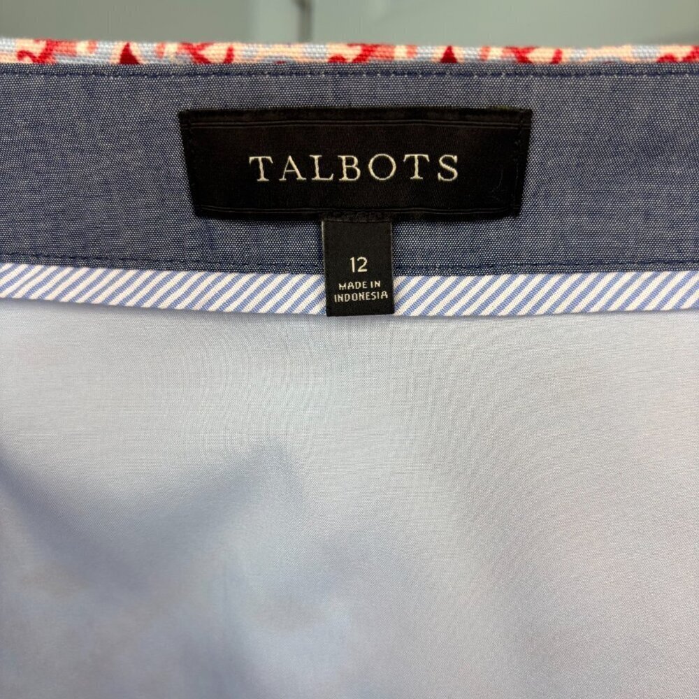 TALBOTS Pencil Skirt Womens 12 Red Blue Floral Geometric Lined Side Zip Hook/Eye - Picture 6 of 6